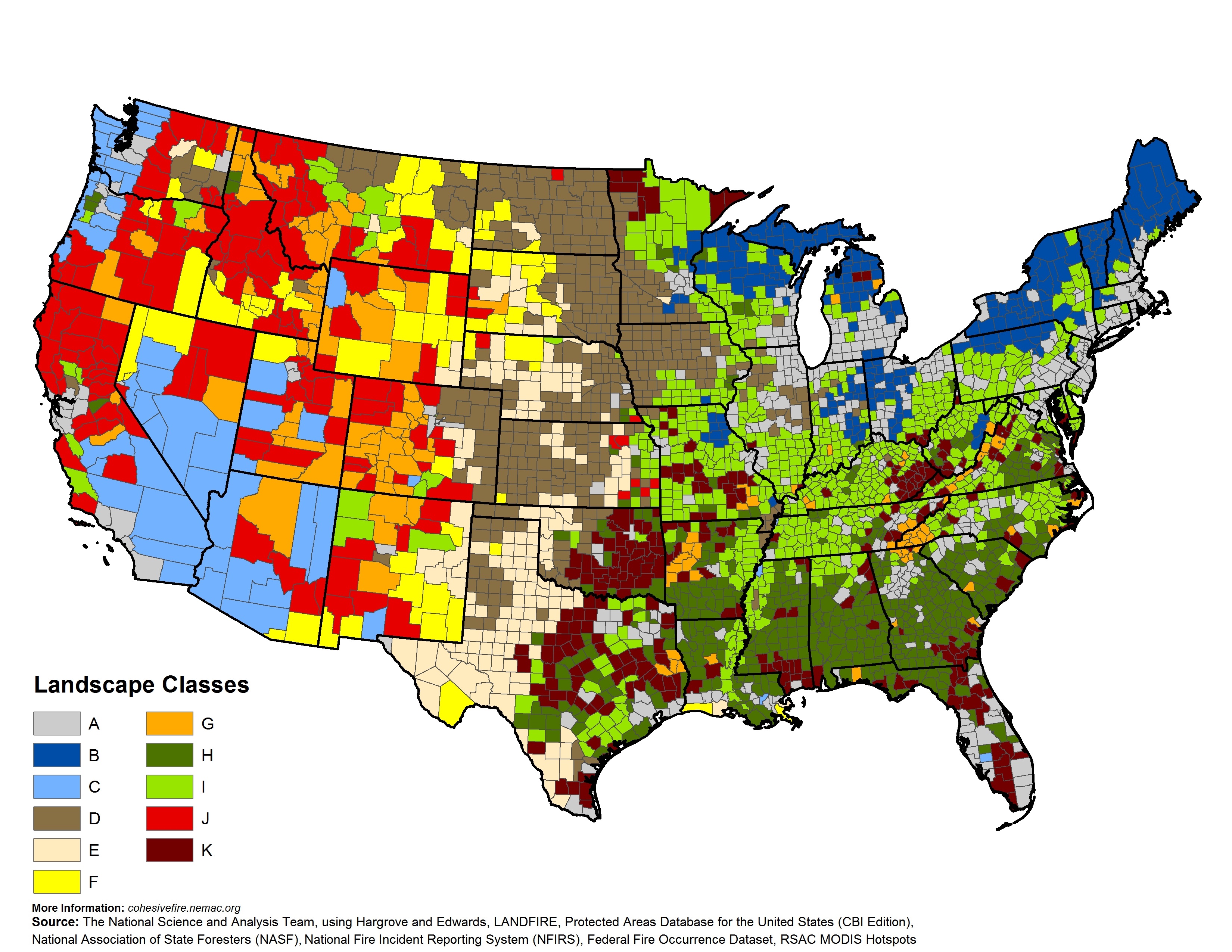 Figure 2.2. Map of the geographical distribution of the 11 landscape classes across the conterminous United States.